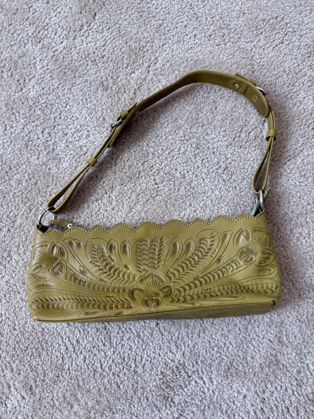 Boho Western Tooled Leather Shoulder Bag Vintage Y2K